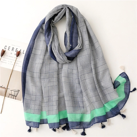 Sciarpa Lunga Scialle Motivo Geometrico Pied De Poule Nappe Morbido Poliestere Filato Di Bali Fascia Da Spiaggia Donna