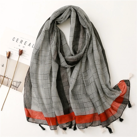 Sciarpa Lunga Scialle Motivo Geometrico Pied De Poule Nappe Morbido Poliestere Filato Di Bali Fascia Da Spiaggia Donna
