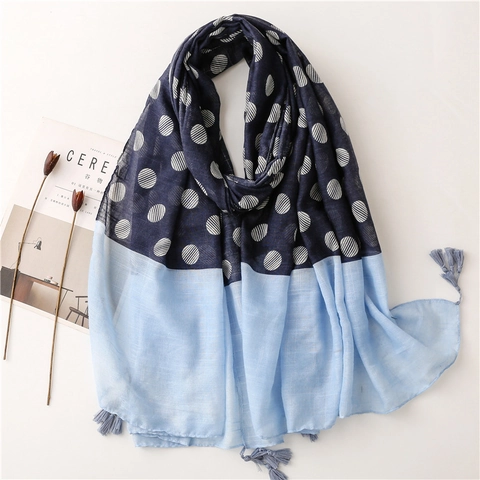 Polka Dot Langer Schal Slub Garn Quasten Schal Color Block Sonnenschutz Strandtuch Für Damen