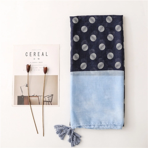 Polka Dot Langer Schal Slub Garn Quasten Schal Color Block Sonnenschutz Strandtuch Für Damen
