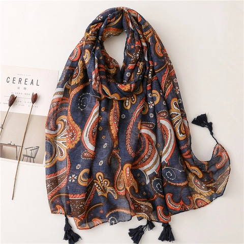 Scialle con Nappe Stampa Paisley Vintage da Donna Sciarpa Boemia Leggera Protezione Solare Stile Etnico Retrò Grande