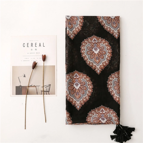 Bohemian Paisley Shawl Scarf For Women Polyester Bali Yarn Large Vintage Mandala Pattern With Tassels