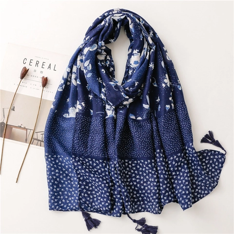 Μακρύ Κασκόλ Σάλι Τυπωμένο Floral Polka Dot Αίσθηση Βαμβάκι Λινό Με Φούντες Ρετρό Ελαφρύ Για Γυναίκες Αντηλιακό