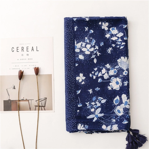 Μακρύ Κασκόλ Σάλι Τυπωμένο Floral Polka Dot Αίσθηση Βαμβάκι Λινό Με Φούντες Ρετρό Ελαφρύ Για Γυναίκες Αντηλιακό