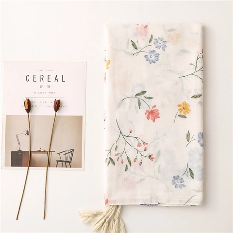 Dames Elegante Sjaal Met Bloemenprint Lange Sjaal Met Kwastjes Lichtgewicht Ademend Polyester Frisse Stijl