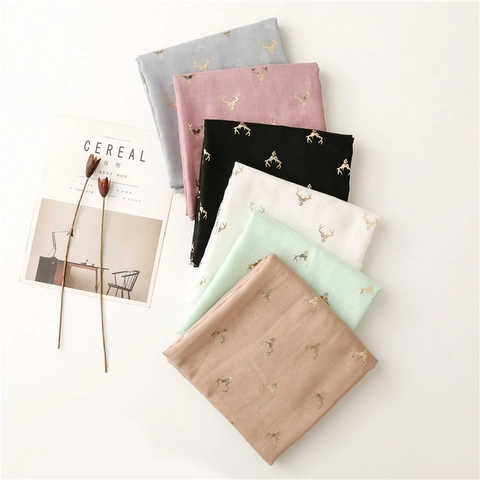 Fashion Scarf Shawl Gold Foil Antler Pattern Thin Gauze Polyester Bali Yarn Soft Lightweight Decorative For Women