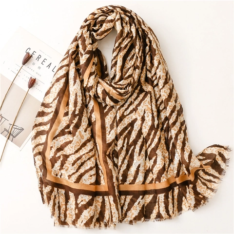 Large Shawl Scarf Leopard Zebra Animal Print Cotton Polyester Silver Foil Sunscreen Beach Cover Up Lightweight Frayed