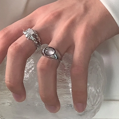 Anillo Abierto Ajustable De Ojo De Gato Retro Minimalista Para Mujer Cobre Plateado Joyería Elegante Diaria