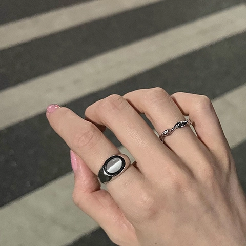 Anillo Abierto Ajustable De Ojo De Gato Retro Minimalista Para Mujer Cobre Plateado Joyería Elegante Diaria