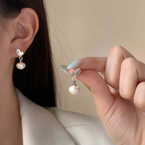 Pendientes Colgantes Hoja Cobre Con Perlas Artificiales De Algodón Texturizadas Minimalista Elegante Joyas Vintage Para Mujeres