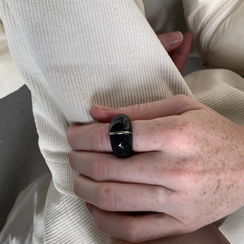 French Retro Minimalist Adjustable Wide Band Copper Ring With Enamel Geometric Drip Oil Modern Niche Jewelry For Women