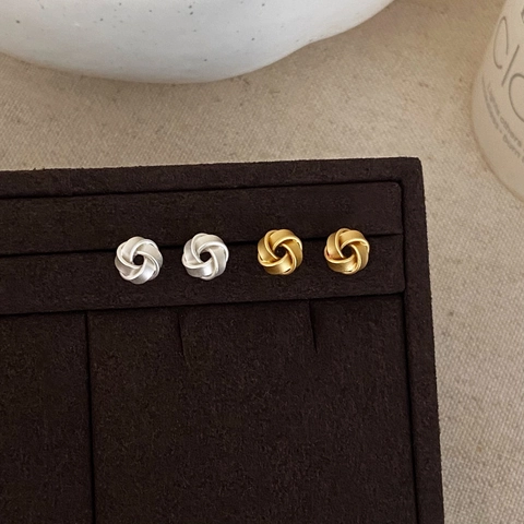 Knot Stud Earrings Copper With 18K Gold Plated Matte Geometric Twist Design Minimalist Vintage Style For Women