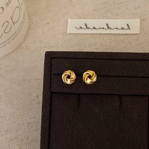 Knot Stud Earrings Copper With 18K Gold Plated Matte Geometric Twist Design Minimalist Vintage Style For Women
