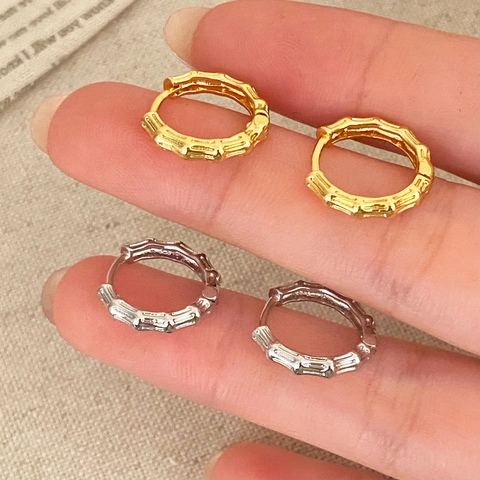 Bambus Gelenk Creolen Mit 925 Sterling Silber Ohrstecker Minimalistischer Kupferschmuck Für Frauen