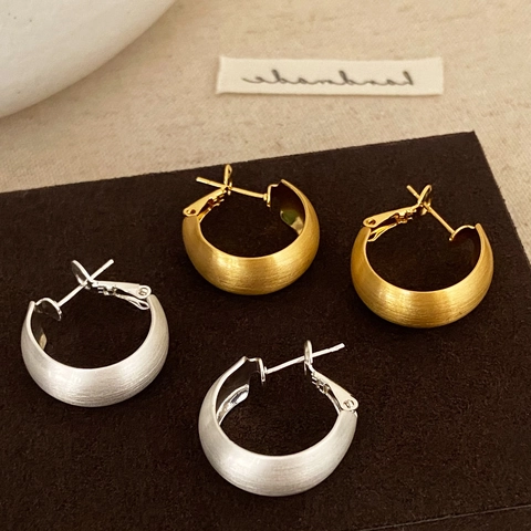 C-Förmige Creolen Gebürstetes Mattes Kupfer Mit Kupfernem Ohrstecker Breite Geometrische 18K Vergoldet Damenschmuck
