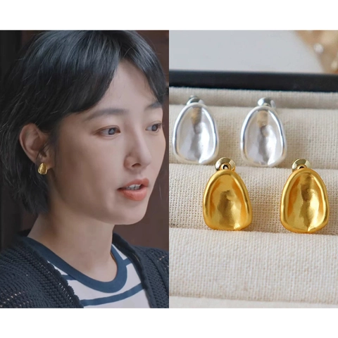 Boucles D'oreilles Puces Ovales Irrégulières Mat Pour Femmes Texture Métal Martelé Concave Bijoux En Cuivre