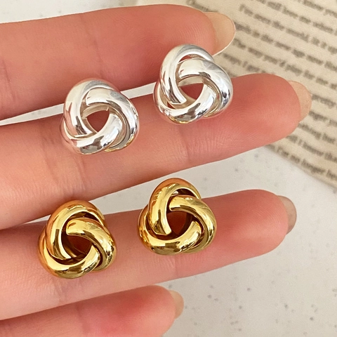 Pendientes De Botón Con Nudo Retorcido Y Poste De Cobre Joyería Geométrica Elegante Para Mujer