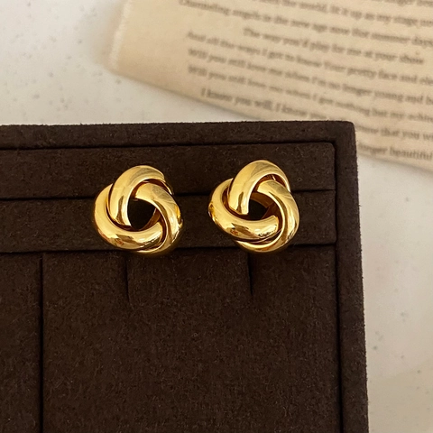 Pendientes De Botón Con Nudo Retorcido Y Poste De Cobre Joyería Geométrica Elegante Para Mujer