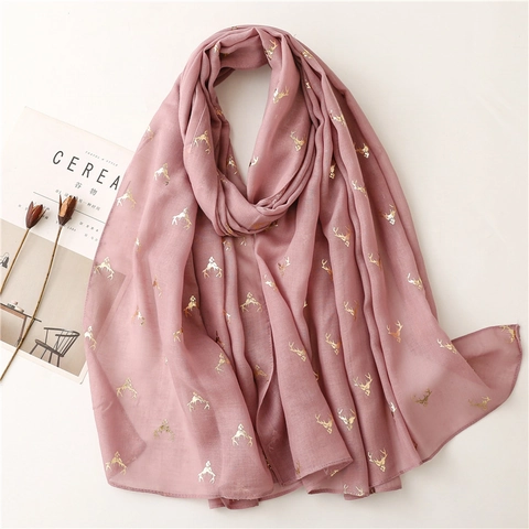 Fashion Scarf Shawl Gold Foil Antler Pattern Thin Gauze Polyester Bali Yarn Soft Lightweight Decorative For Women