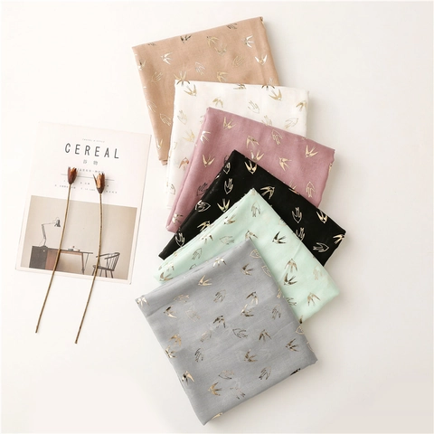 Damen Schal Leichte Voile Polyester Stola Goldfolienprägung Schwalbenmuster Atmungsaktiv Lange Tücher Elegant Weich Sonnenschutz