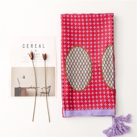 Geometric Print Scarf Soft Satin Cotton Polyester Fringed Tassel Long Shawl Wrap Elegant Fashion Accessory For Women