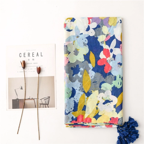 Sciarpa Scialle Con Stampa Floreale Da Donna Artistico Sensazione Cotone Lino Spina Di Pesce Stile Tropicale Spiaggia Nappe