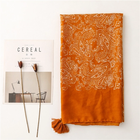 Paisley Print Sjaal Dames Polyester Voile Met Kwastjes Retro Boho Stijl Lange Wraps