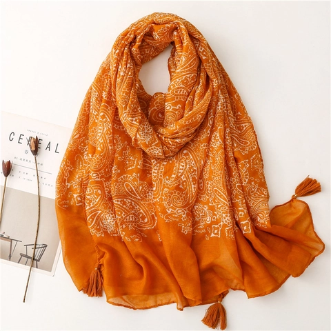 Paisley Print Sjaal Dames Polyester Voile Met Kwastjes Retro Boho Stijl Lange Wraps