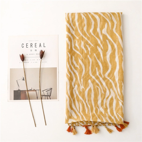 Fashion Zebra Print Shawl Scarf Polyester Voile Lightweight Tassel Fringe Sun Protection Beach Wrap For Women