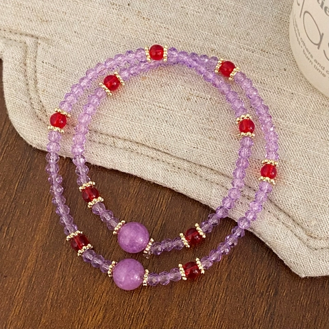 Amethyst Doppellagiges Perlenarmband Mit Roten Akzenten Vergoldeten Trennelementen Süßer Dainty Vintage Schmuck Für Damen