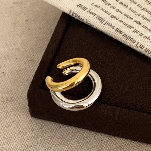 Orecchino A Polsino Bicolore A Forma Di C In Rame Doppio Strato Senza Buco Per Donna Design Semplice