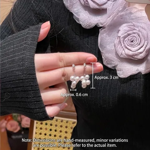 Artificial Pearl Drop Earrings With 925 Sterling Silver Earring Post Cluster Flower Pink Purple Dangle Elegant Gentle For Women