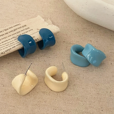 Emaille Druppelolie Koperen Oorbellen Geometrische C Vorm Minimalistische Lichte Luxe Sieraden Voor Dames