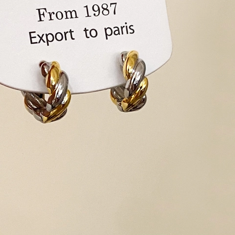 Pendientes De Aro De Cuerda Trenzada De Cobre Dos Tonos Oro Plata Chapado Pequeños Redondos Geométricos Para Mujeres