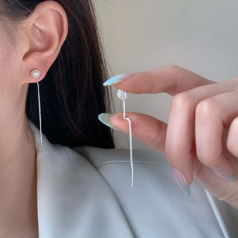 Pendientes De Rosca Largos Con Borla De Cobre Y Bola De Circonita Elegante Joyería Minimalista Para Mujer