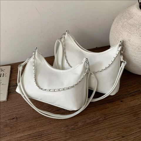 Borsa A Spalla Da Donna In Pelle PU Lucida Borsa Hobo Retro Borsa A Tracolla Con Catena Metallica Minimalista Sofisticata