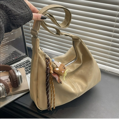 Bolso Hobo Vintage Cuero PU Gran Capacidad Correa Ajustable Hombro Bandolera Mujer Estilo Minimalista Con Colgante