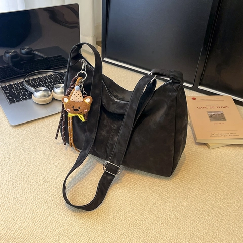 Bolso Hobo Vintage Cuero PU Gran Capacidad Correa Ajustable Hombro Bandolera Mujer Estilo Minimalista Con Colgante