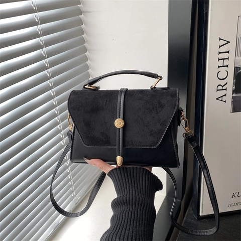 Dames Suède Patchwork Crossbodytas Vintage Kleine Vierkante Schoudertas Met Handvat Pendeltas Elegante Handtas