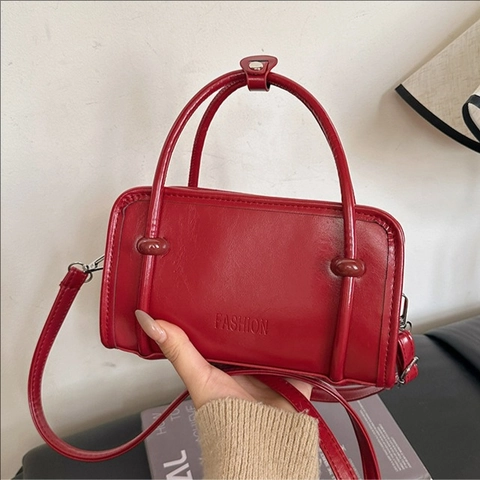 Petit Sac Carré Femmes Simili Cuir Haute Brillance Gaufré Double Poignée Bandoulière Amovible Sac À Main Rétro