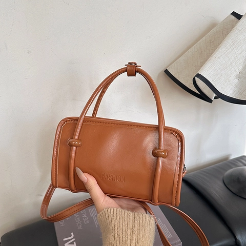 Bolso de Hombro Cuadrado de Cuero PU para Mujer Color Sólido Bandolera Con Asa Letra en Relieve Urbano Bolso de Mano