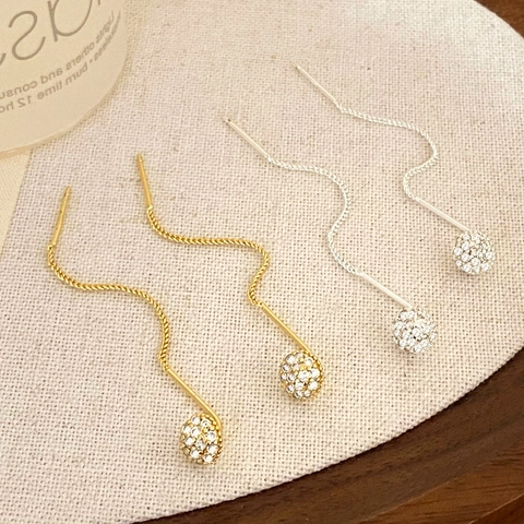 Pendientes De Rosca Largos Con Borla De Cobre Y Bola De Circonita Elegante Joyería Minimalista Para Mujer
