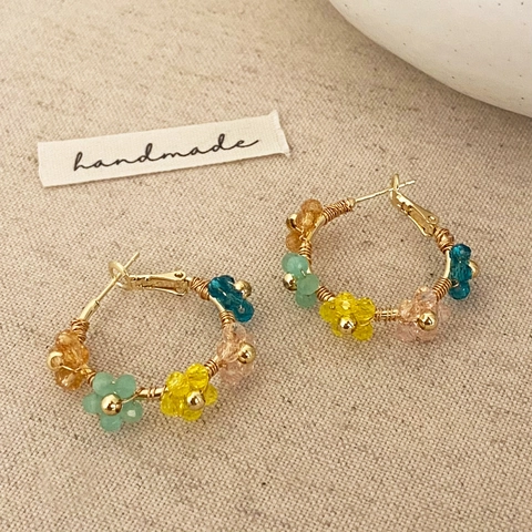 Handgefertigte Gewebte Blumen-Ohrringe Bohemia-Stil Bunte Kristallperlen Mit 925 Sterling Silver Earring Post
