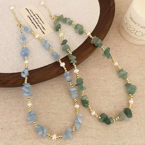 Handmade Irregular Natural Stone And Freshwater Pearl Beaded Necklace With Gold Plated Beads Jewelry For Women