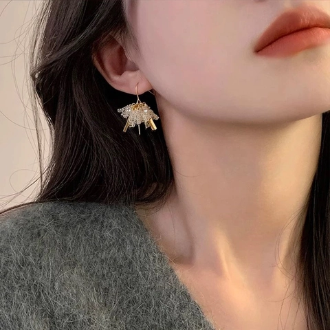 Kristall Quasten Ohrhänger Mit Silbernem Ohrstecker Kupfer Metallstab Geometrischer Baumelnder Schmuck Für Damen