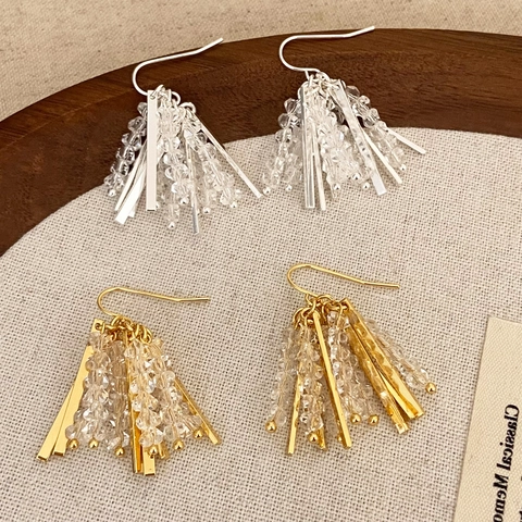 Kristall Quasten Ohrhänger Mit Silbernem Ohrstecker Kupfer Metallstab Geometrischer Baumelnder Schmuck Für Damen