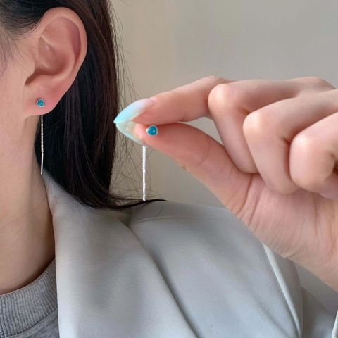 Emaille Hart Waterdruppel Kwastje Oordraad Oorbellen Met Koperen Oorsteker Lange Ketting Minimalistisch Sierlijk Zoete Stijl Voor Dames