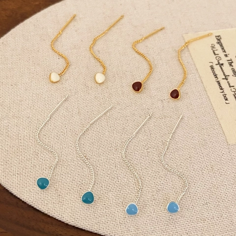 Emaille Hart Waterdruppel Kwastje Oordraad Oorbellen Met Koperen Oorsteker Lange Ketting Minimalistisch Sierlijk Zoete Stijl Voor Dames