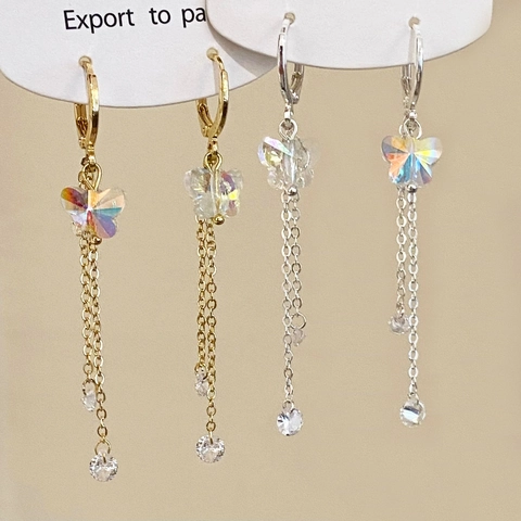 Orecchini A Pendente Con Nappa A Farfalla Cristallo Iridescente Zircone Ottone Gioielli Eleganti Da Donna