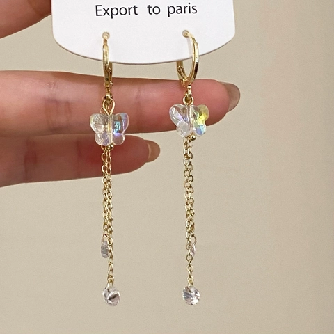 Orecchini A Pendente Con Nappa A Farfalla Cristallo Iridescente Zircone Ottone Gioielli Eleganti Da Donna